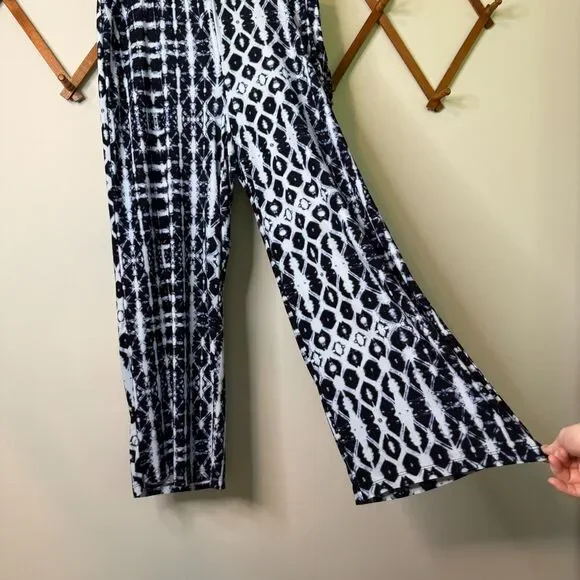 INC International Concepts Navy‎ Tie Dye Wide Leg Cropped Palazzo Pants Medium - Picture 3 of 9